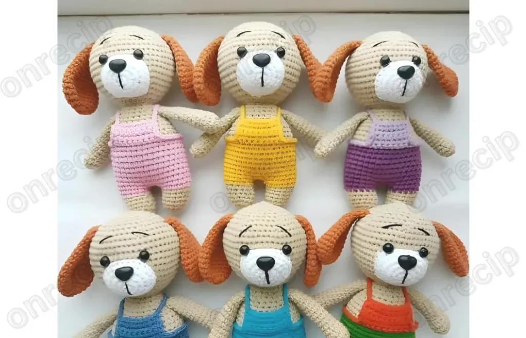 Amigurumi puppy dog pattern with safety eyes and nose
