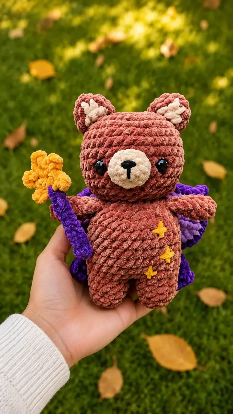 Chenille fairy bear amigurumi pattern with wand and wings — photo 2