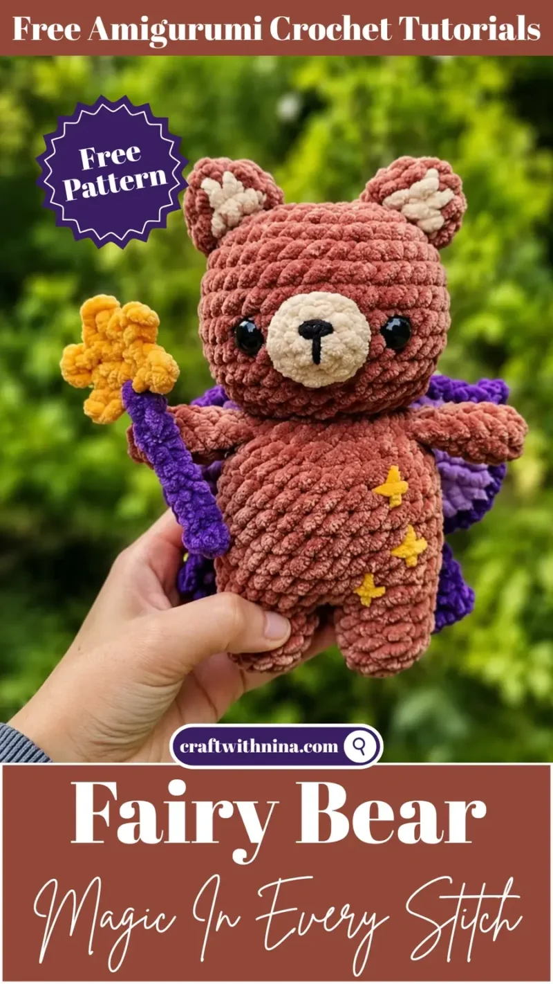 Chenille fairy bear amigurumi pattern with wand and wings — photo 3