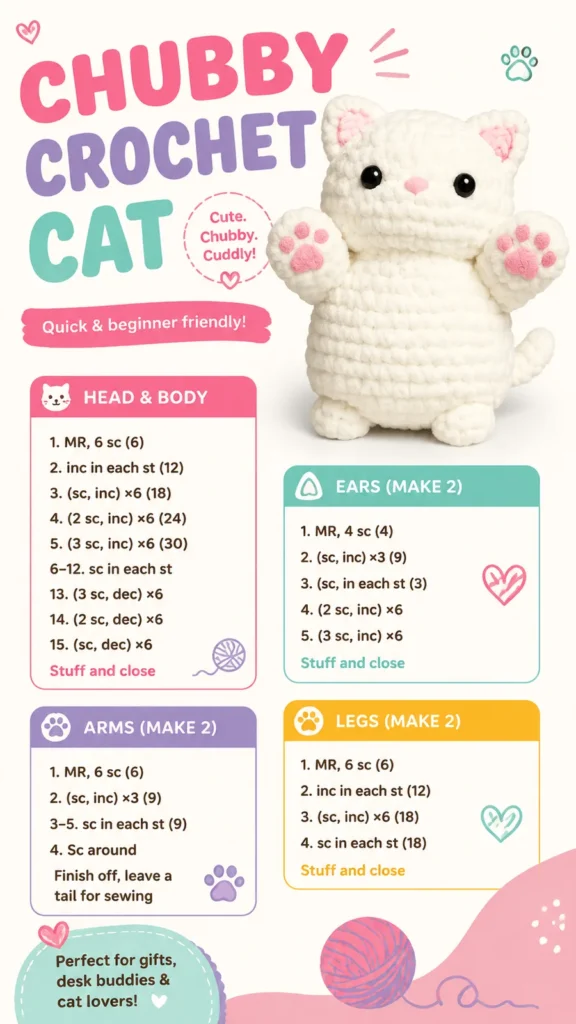 Chubby Cat Amigurumi Crochet Pattern for Beginners