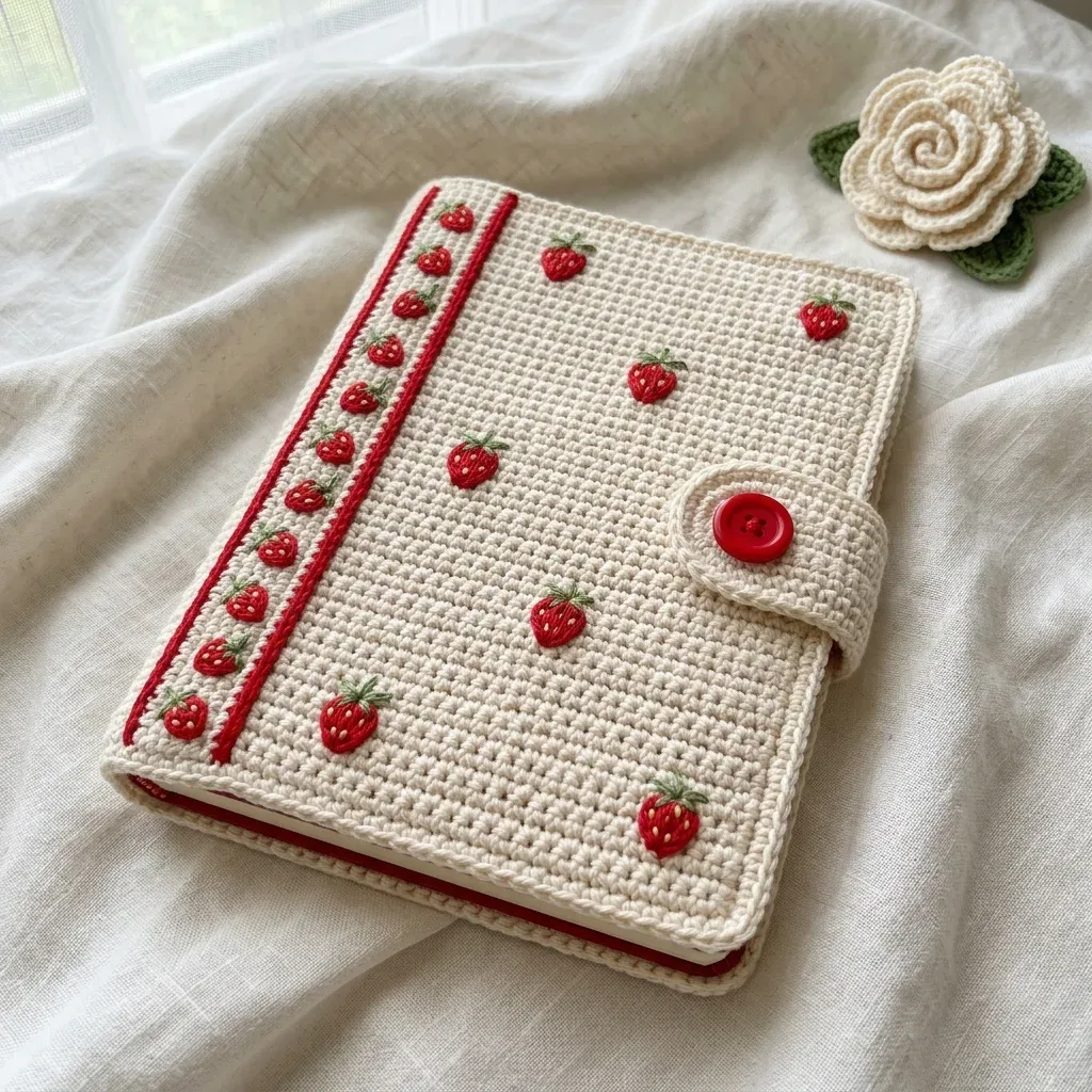 Cream Strawberry Journal Cover Free Crochet Pattern