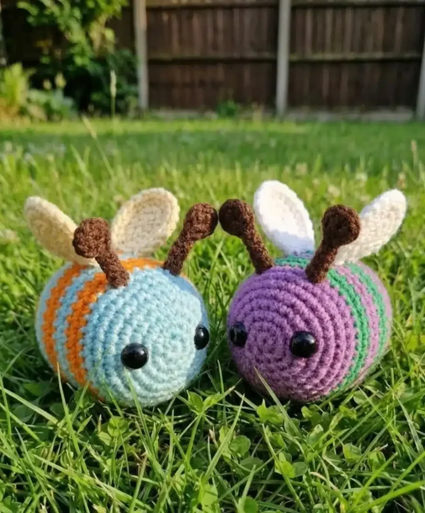 Crochet amigurumi bee pattern with striped body and antennae