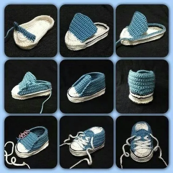 Crochet baby Converse sneakers pattern with sole and tongue — photo 3