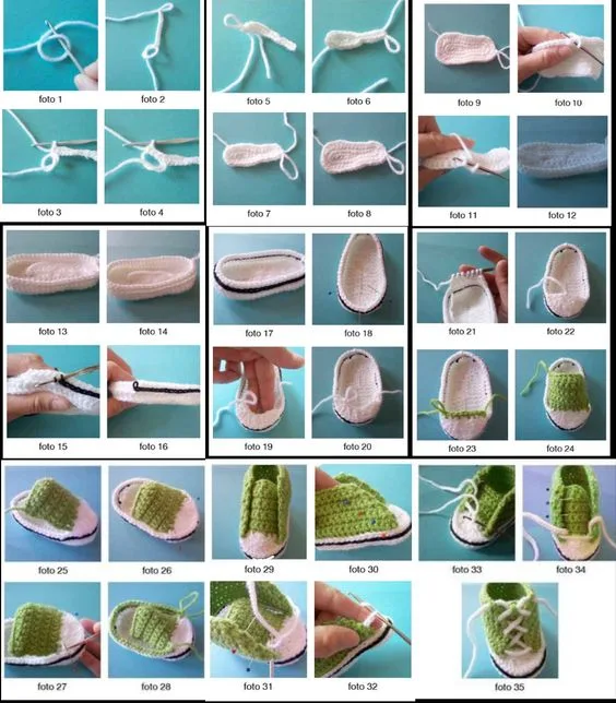 Crochet baby Converse sneakers pattern with sole and tongue — photo 4