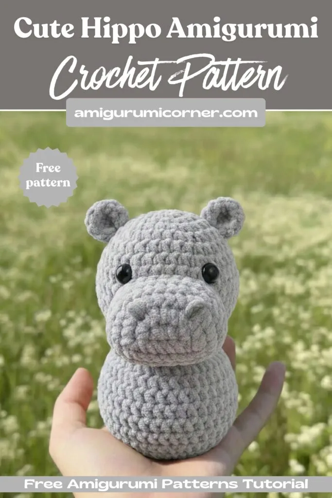 Crochet hippo amigurumi with shaped eye sockets and ears — photo 2