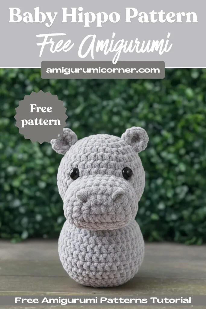 Crochet hippo amigurumi with shaped eye sockets and ears — photo 3