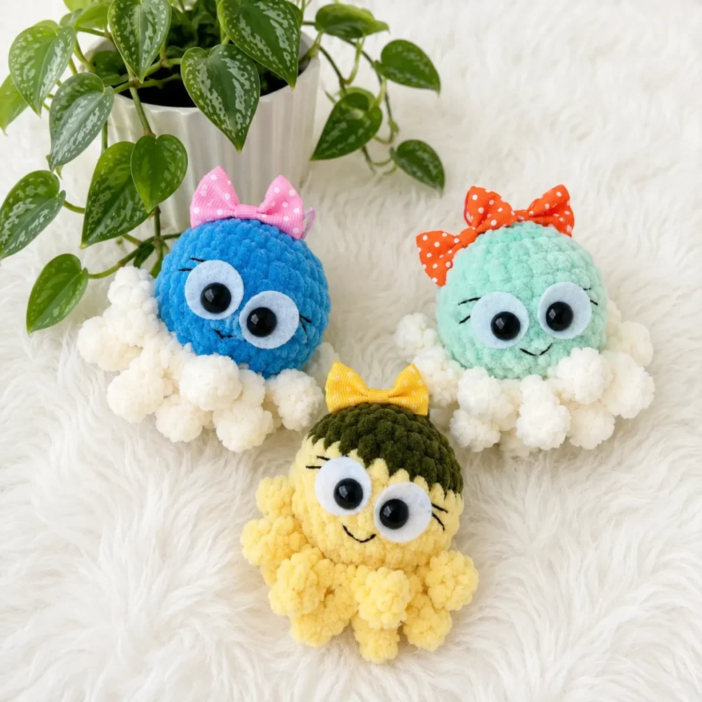 Crochet an amigurumi octopus keychain with 18 tentacles