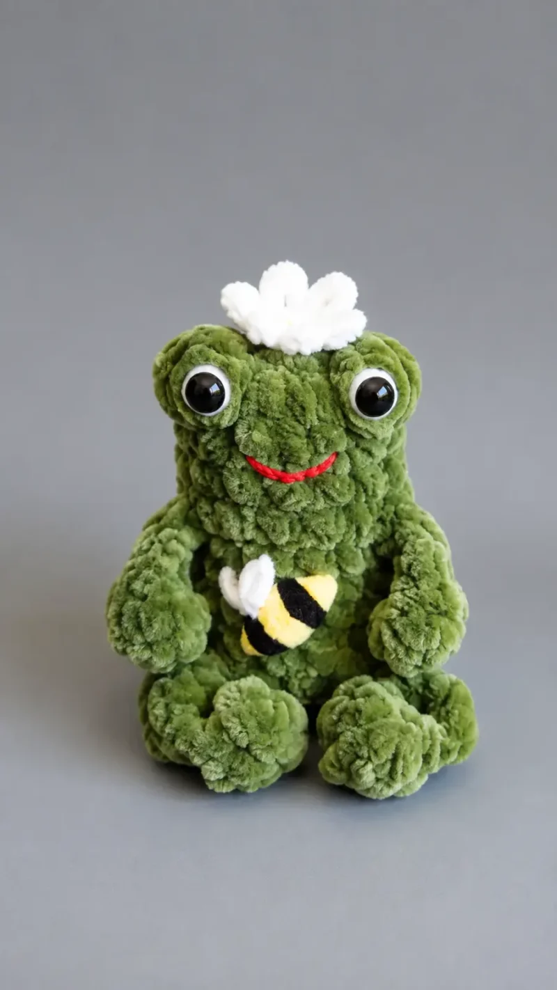 Amigurumi frog plush pattern with bobble-stitch legs and eyes — photo 2