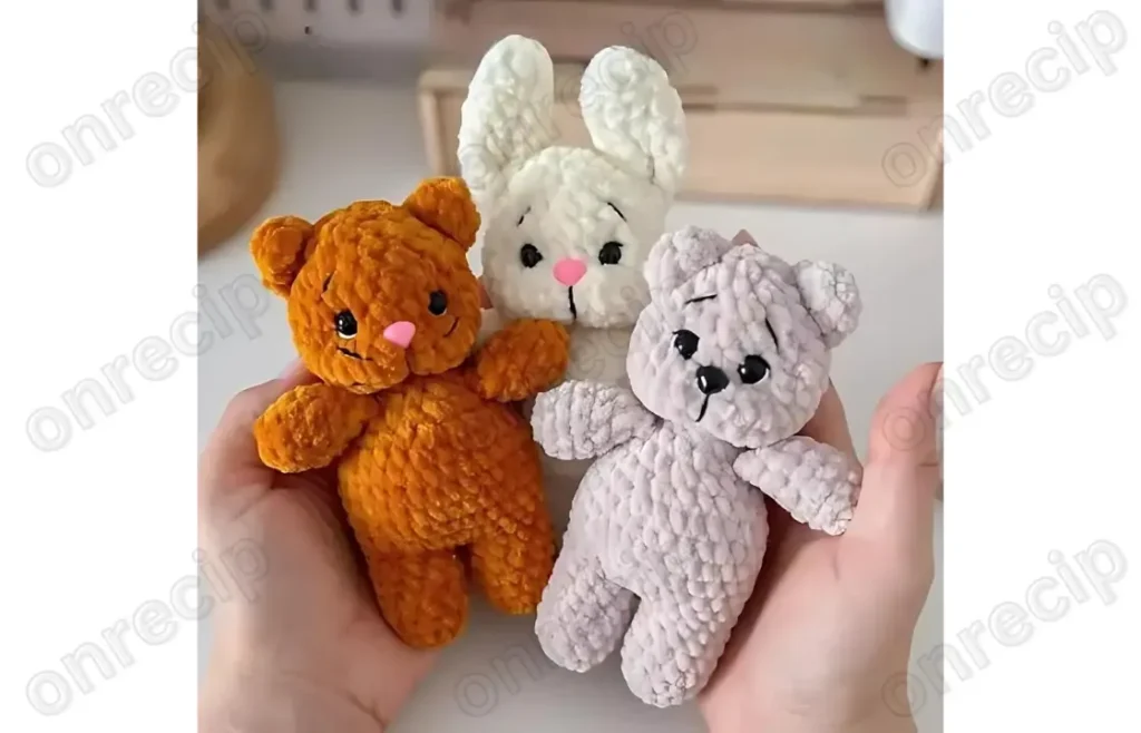 Mini plush amigurumi animals with interchangeable ears and tails