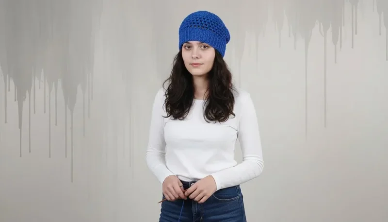 Openwork mesh crochet hat with ribbed brim pattern — photo 2