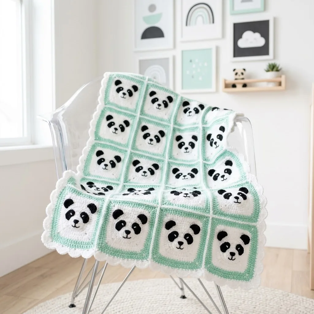 Panda bear granny square baby blanket pattern