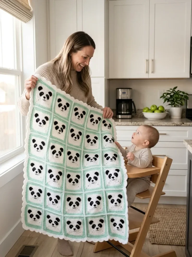 Panda bear granny square baby blanket pattern — photo 3