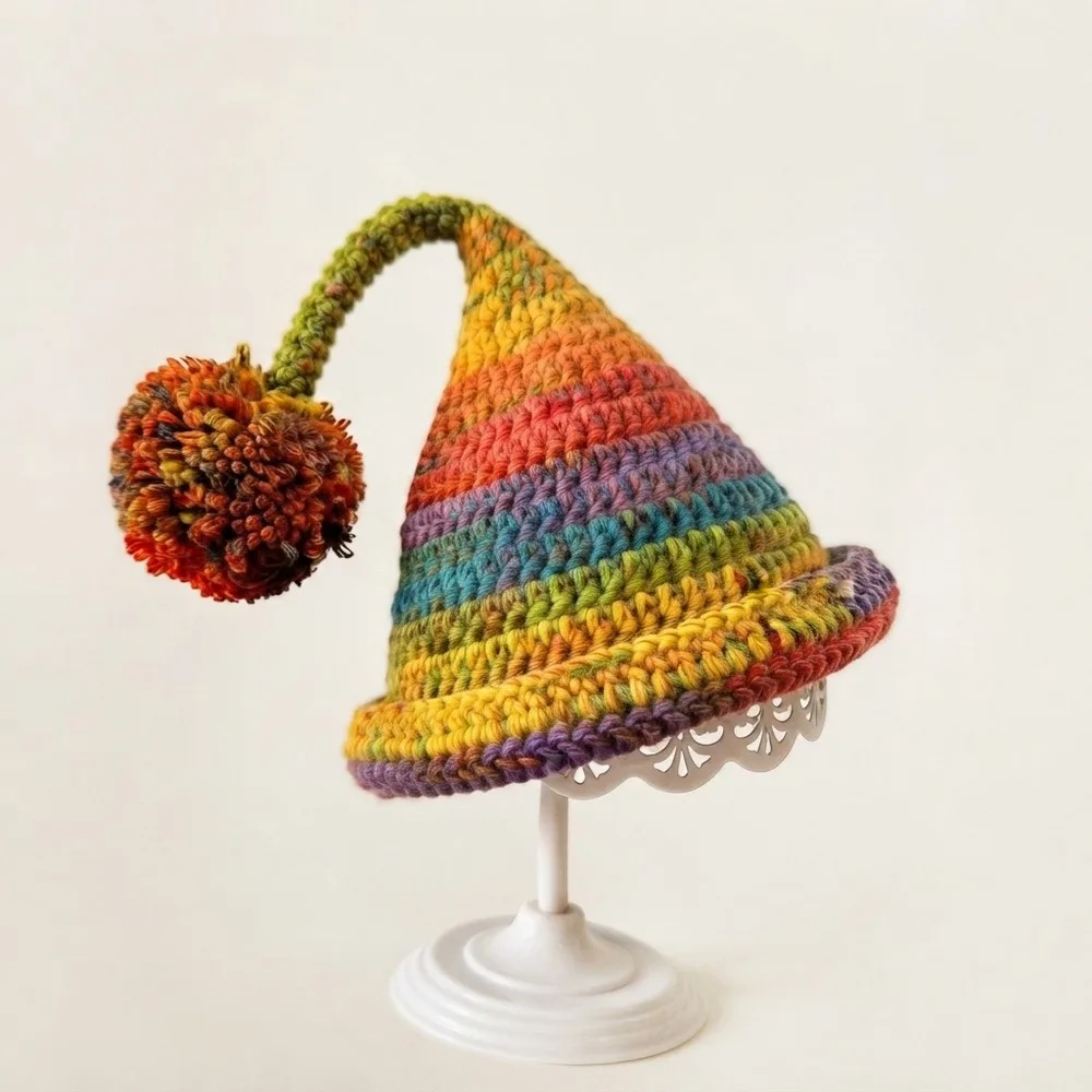 Rainbow Elf Hat Crochet Pattern With Optional Ruffle Brim