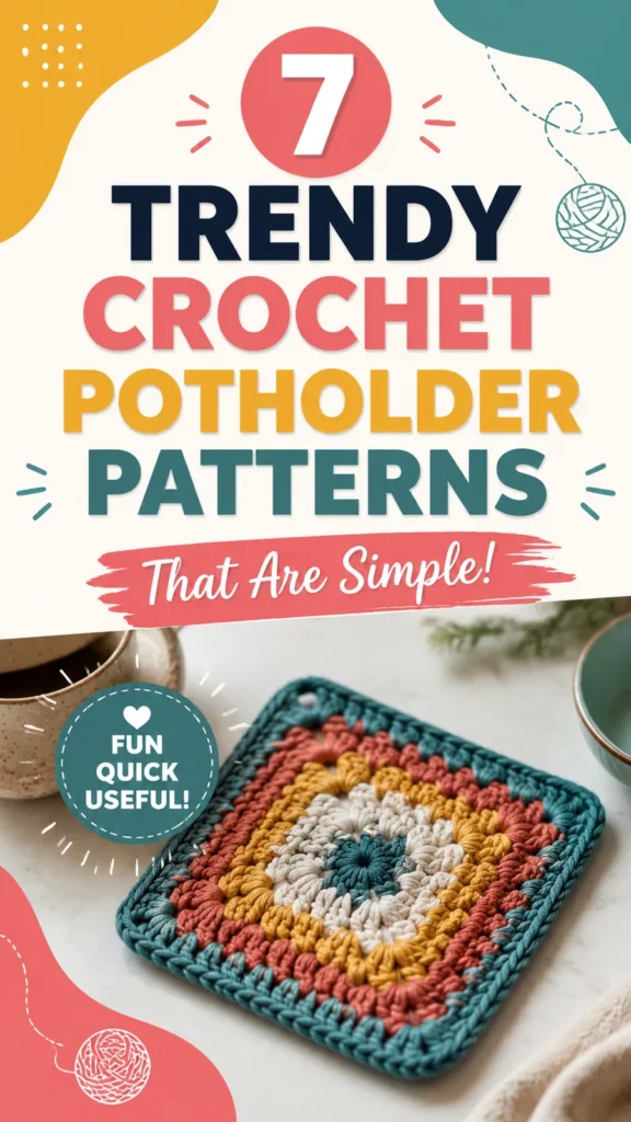 Square crochet potholder pattern with floral center motif