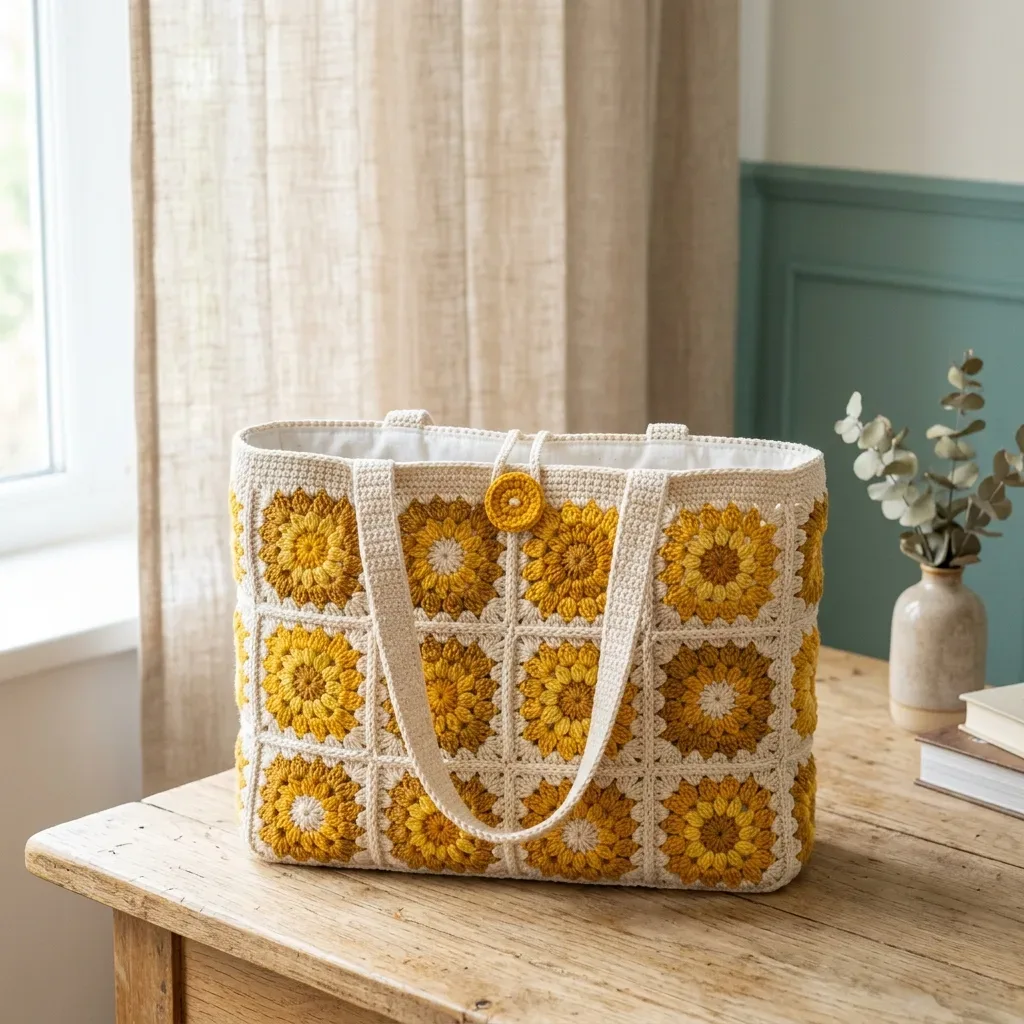 Sunburst Granny Square Tote Bag Crochet Pattern