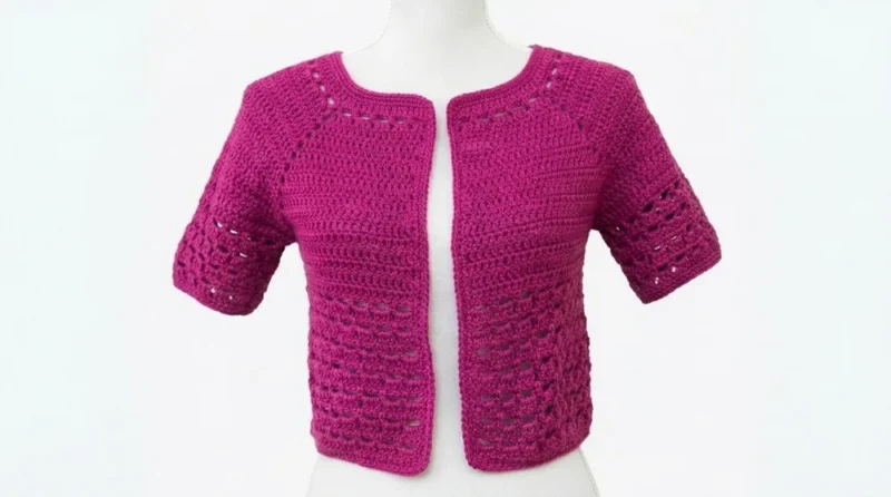 Top-down raglan crochet jacket with a lace band — photo 2