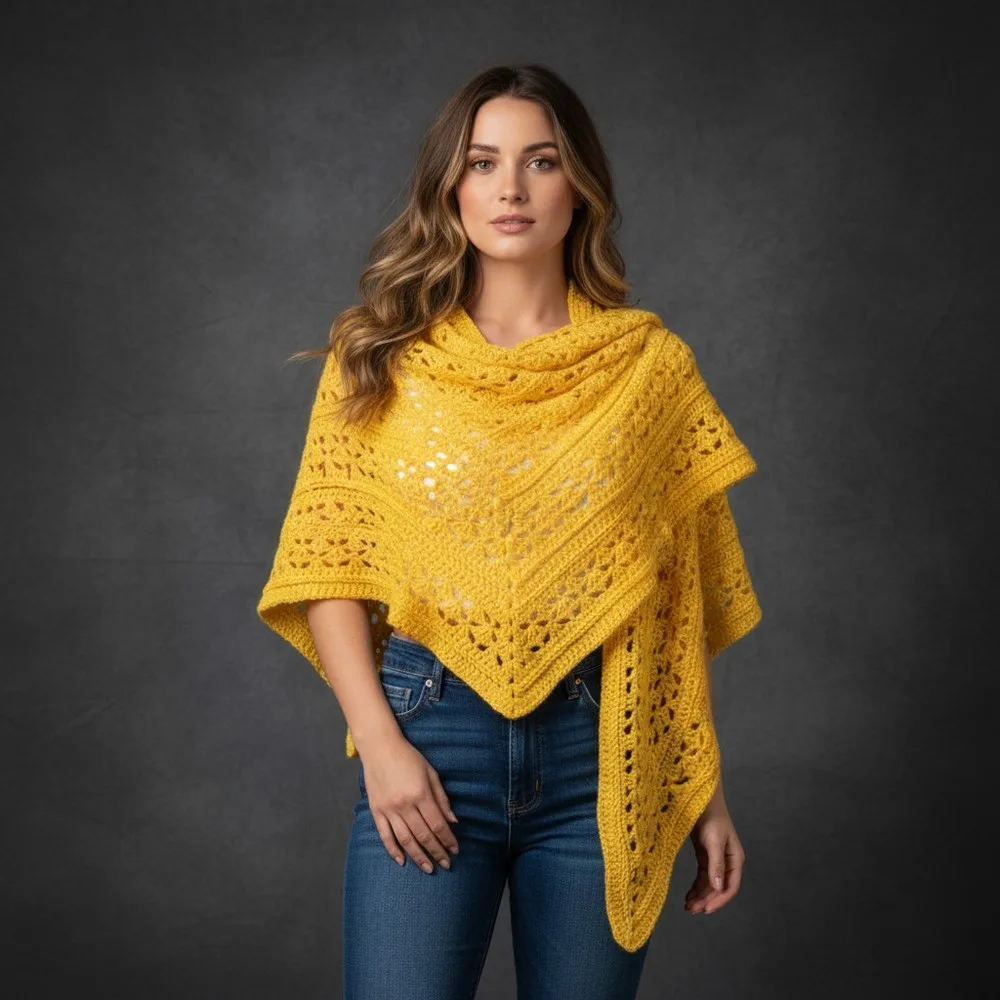 Triangle wrap shawl pattern with a six-row shell repeat