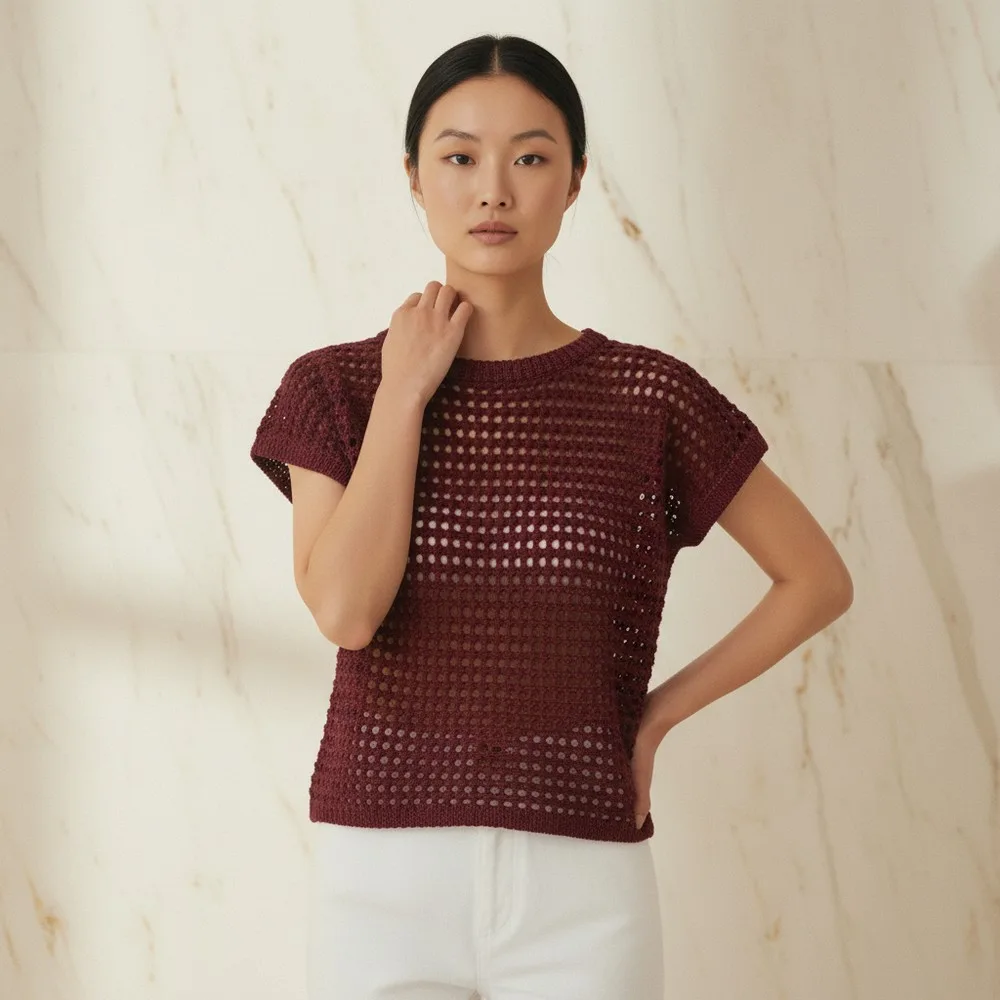 Wren rattan top crochet pattern with ribbed trim