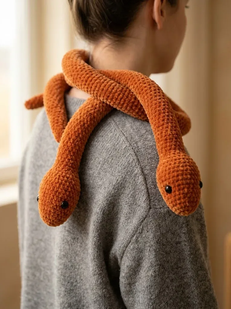 Amigurumi snake plush with an autumn color palette — photo 3