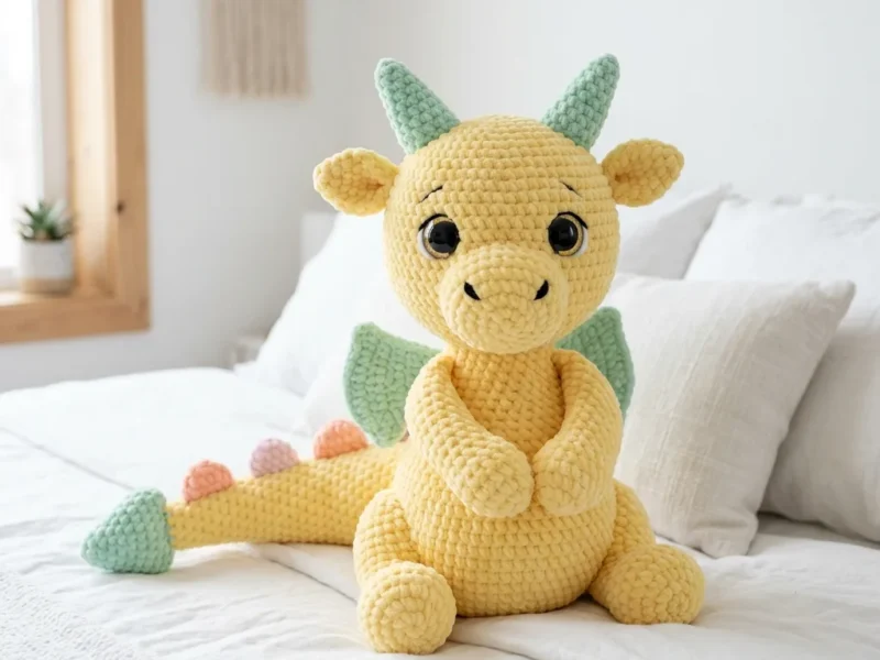 Crochet a buttercream yellow dragon amigurumi plush