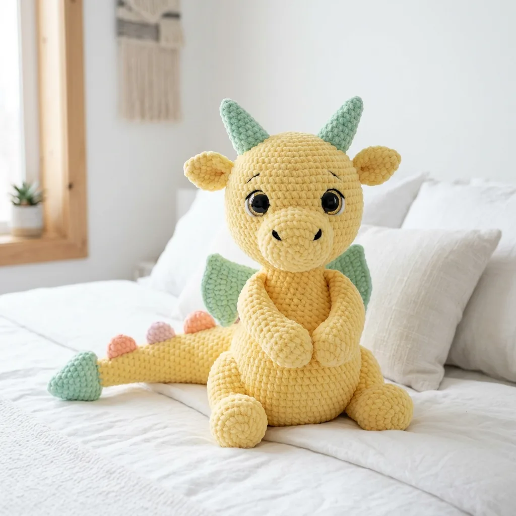 Crochet a buttercream yellow dragon amigurumi plush