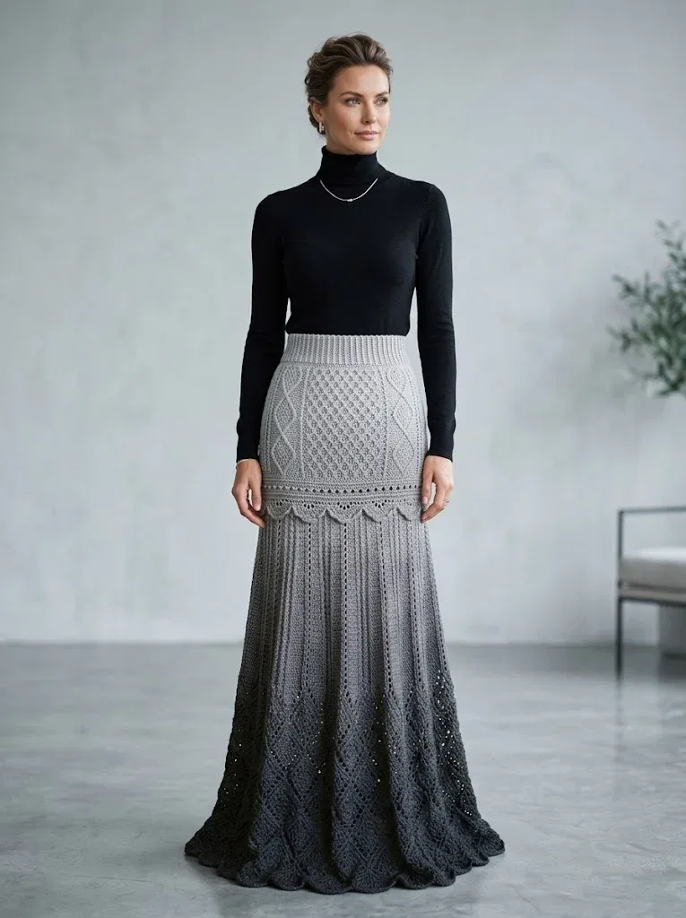 Charcoal Gray Lattice Lace Maxi Skirt Pattern