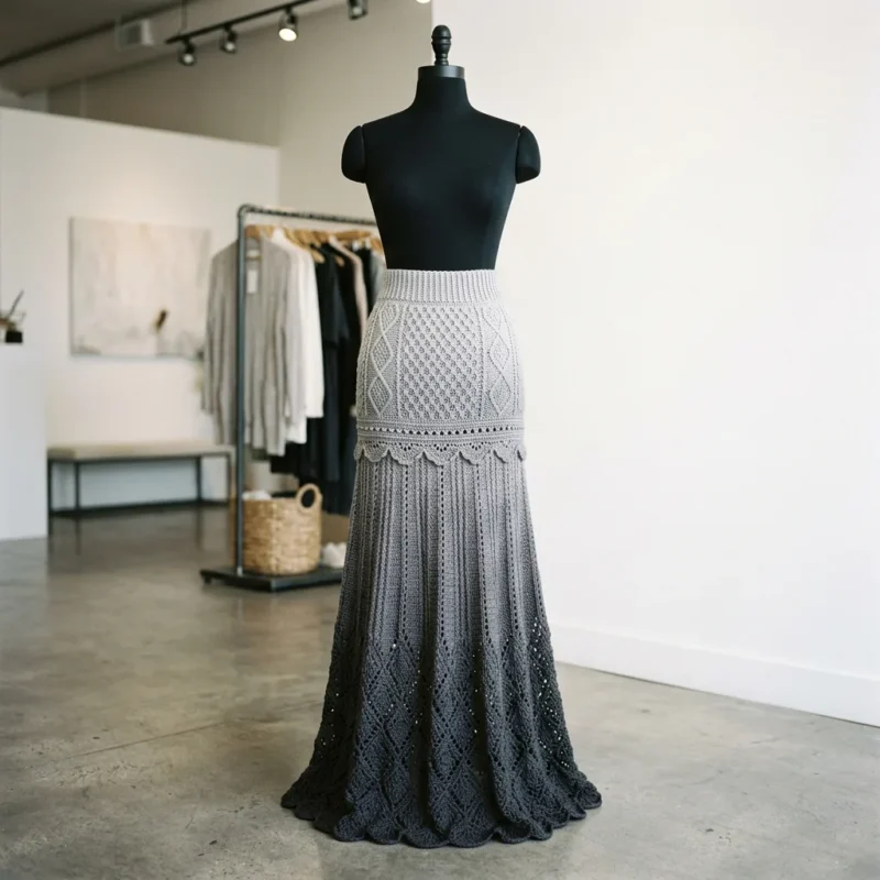 Charcoal Gray Lattice Lace Maxi Skirt Pattern — photo 2