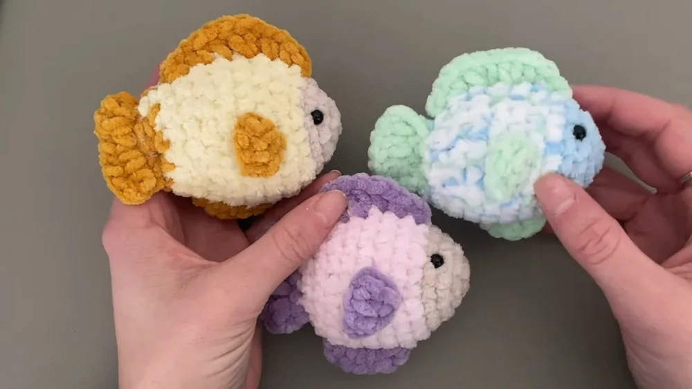 Chenille Fish Keychain Amigurumi with Top, Bottom, and Side Fins