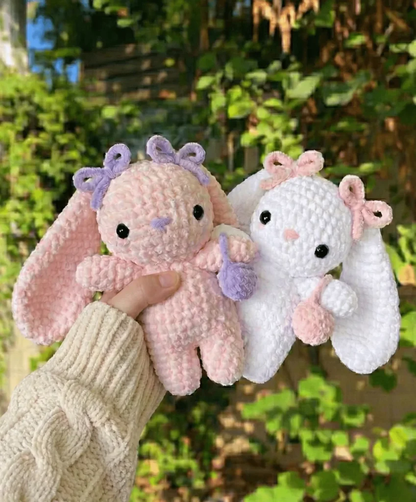 Chunky yarn baby bunny amigurumi with two-hook ears