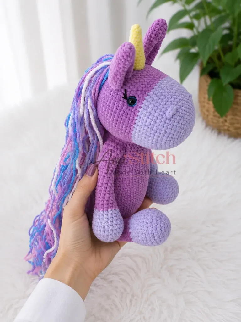 Crochet a 45 cm plush amigurumi unicorn keepsake