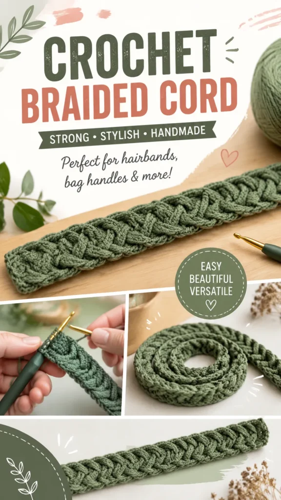 Crochet braided cord pattern for bag handles and belts