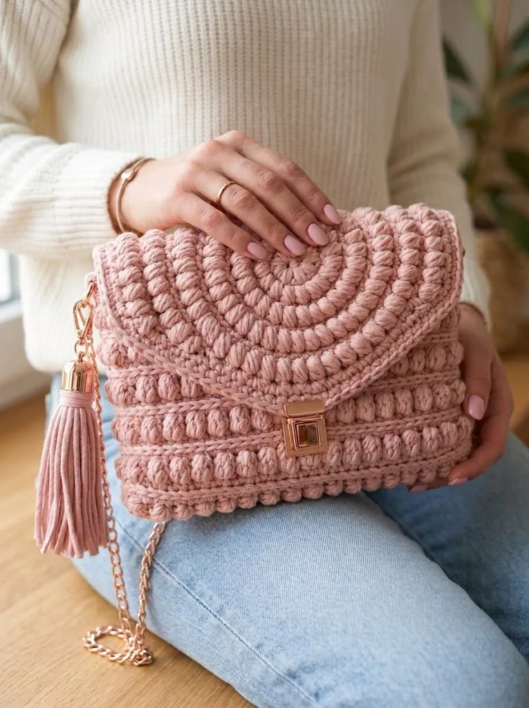 Crochet envelope clutch with a spiral bobble flap — photo 3