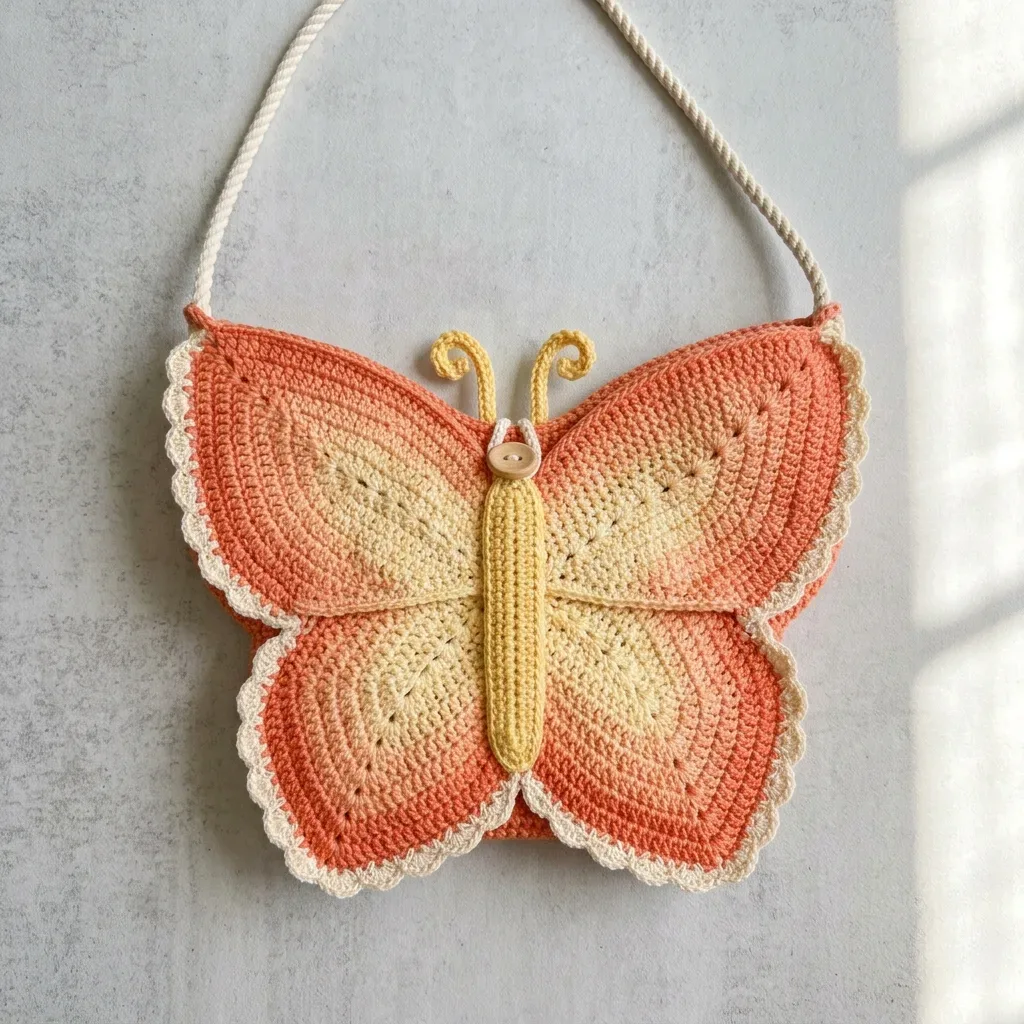 Crochet a sunset ombre butterfly crossbody bag