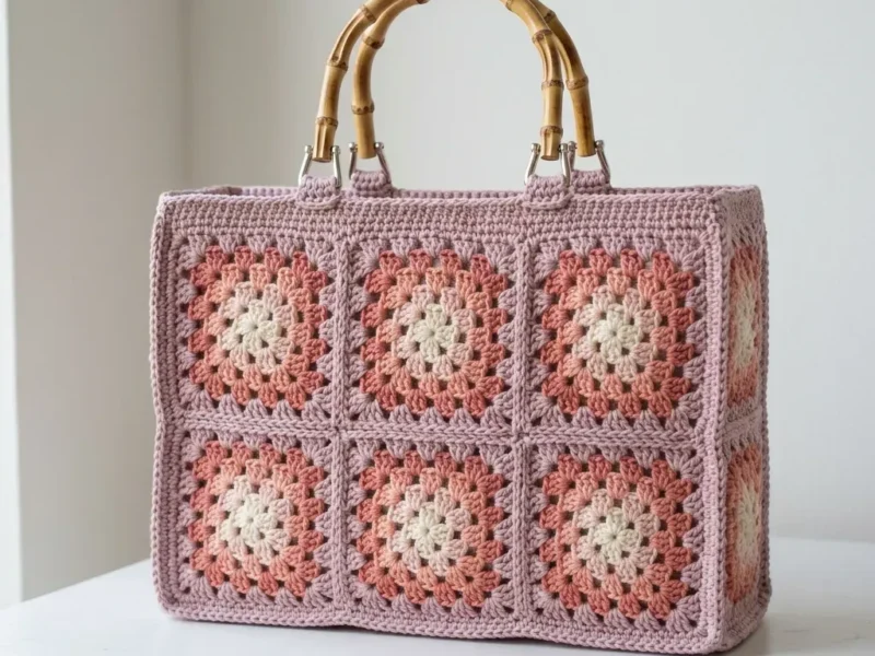 Pink ombre granny square box purse pattern