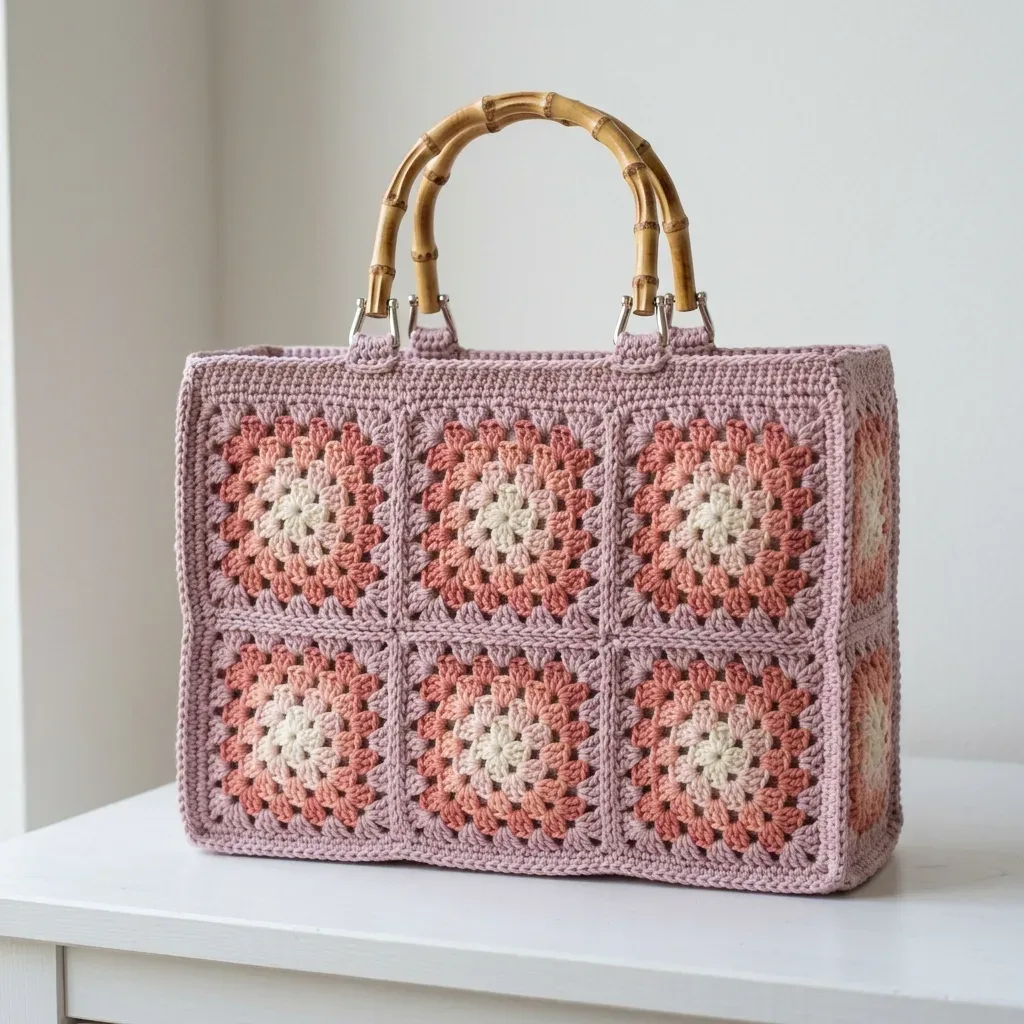 Pink ombre granny square box purse pattern