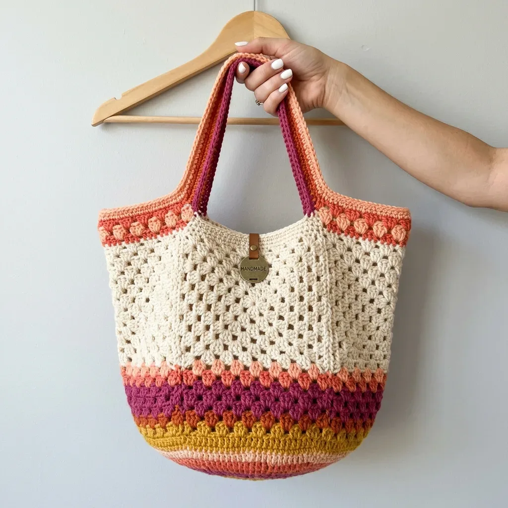 Sunset ombre granny stitch tote bag pattern (32 rounds) • Crochet Addiction